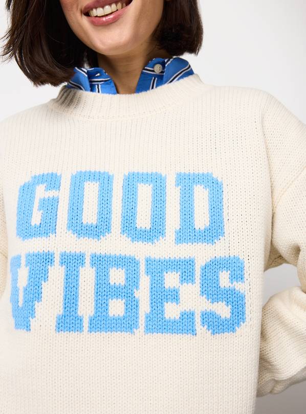 Cream Good Vibes Slogan Jumper 8